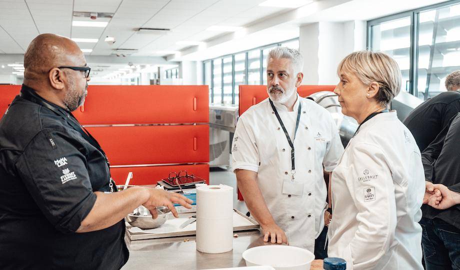 Graham Hornigold, Mark Tilling, and Julie Sharp discuss chocolate techniques